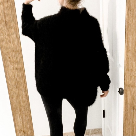 Free People Oasis Black Funnel Neck Eyelash Oversized Slouchy Sweater Tunic XL - Picture 7 of 15